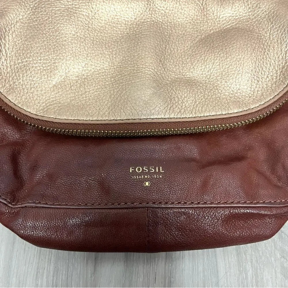 Fossil Purse Women’s Preston Brown & Gold‎ Leather Snap Fold-Over Flap Crossbody